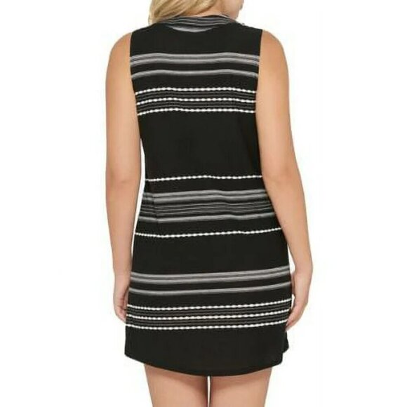 DOTTI BLACK & WHITE SLEEVELESS SWIM DRESS V-NECK SWIMSUIT COVER UP SIZE MED NWT - Picture 2 of 7